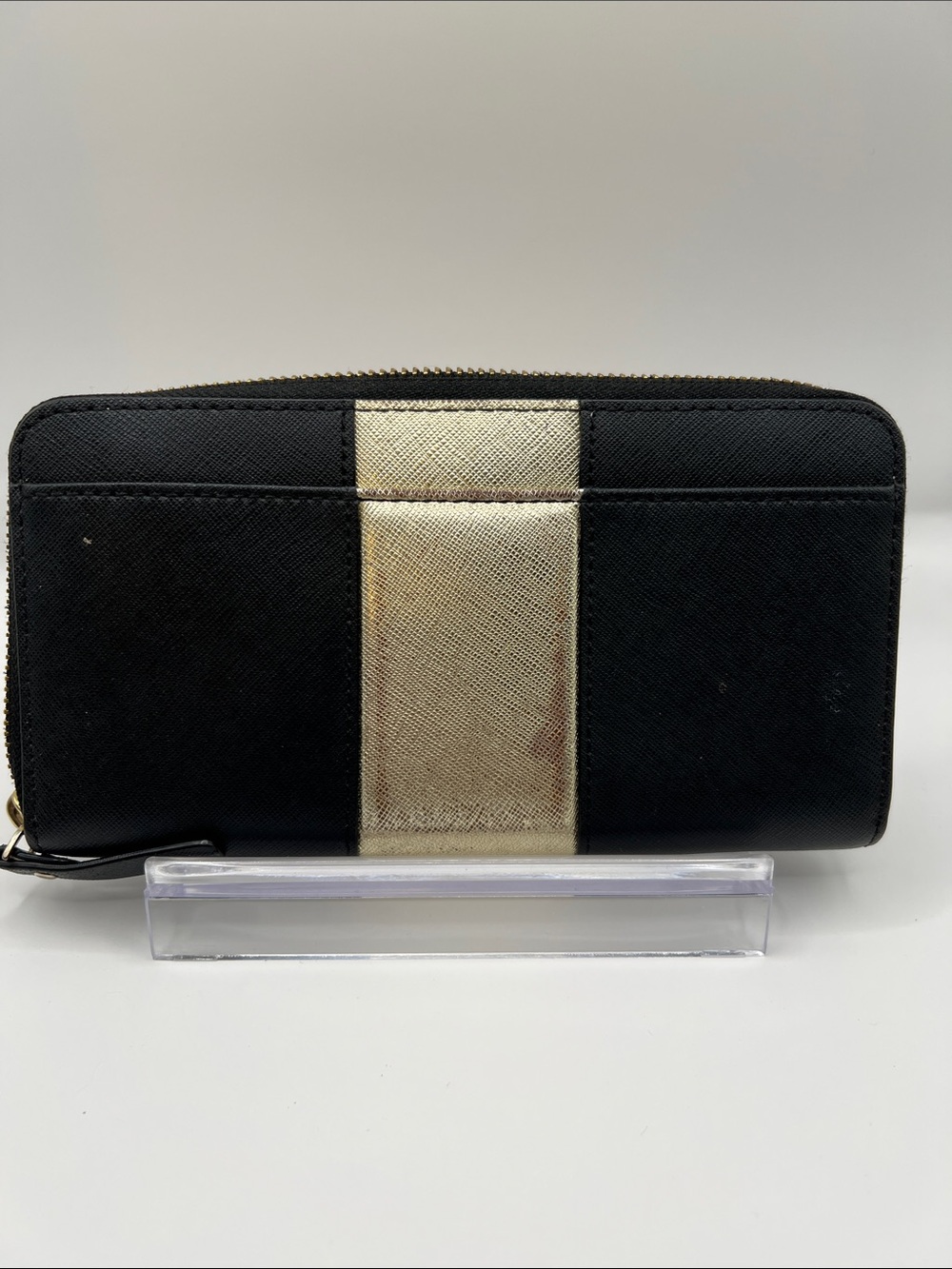 kate spade Black Zip Around Wallet with Gold Center Panel - Picture 4 of 8